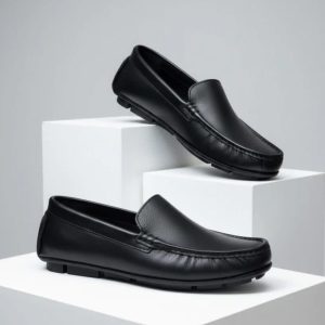 Genuine Leather Loafer For Men ! Plain Black ! – L111